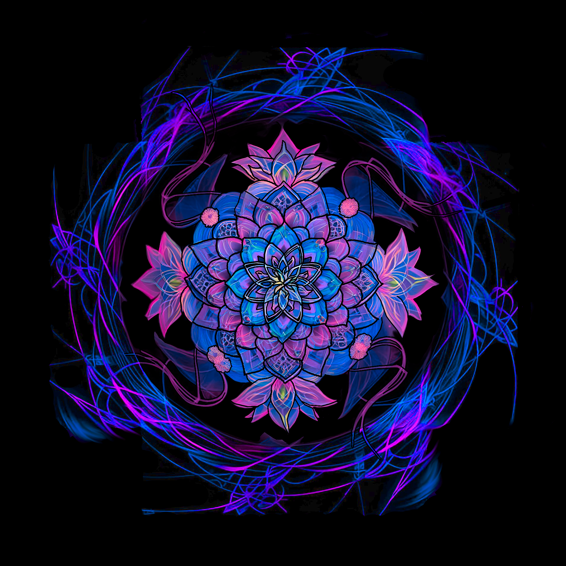 Growned Grounded Love, mandala, Collection Écho Chromatique, édition spéciale, version bleu | Clémentine Rainbow Flow