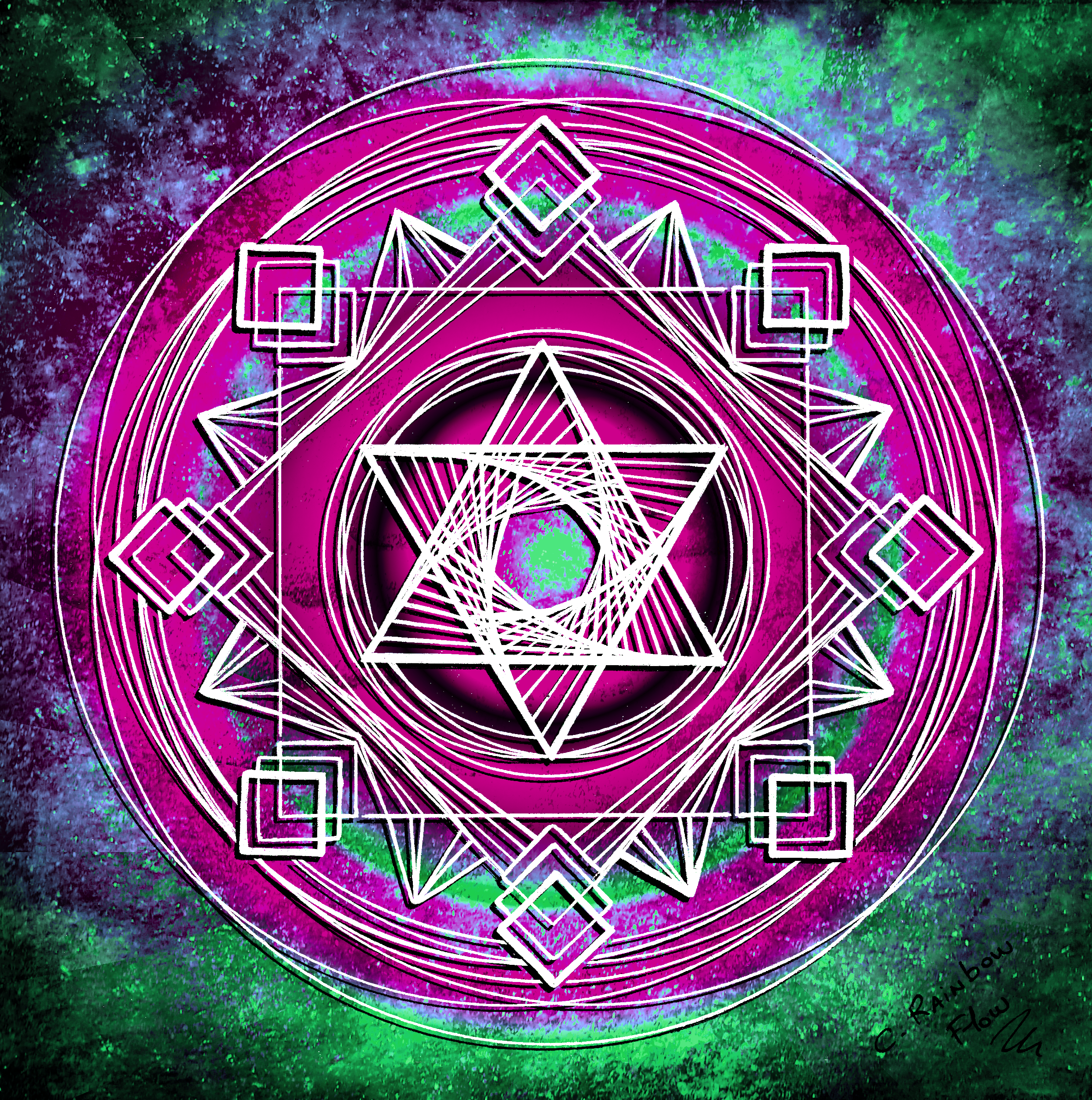 "Harmonia Sacrée"- Édition Spéciale - Collection Écho Chromatique- Mandala vibratoire, basé sur la géométrie sacrée, un clin d'oeil à la merkabah, véhicule de lumière et porte ouverte vers l'infini. Fréquence d'élévation et d'harmonie, reliant l'âme aux dimensions stellaires | Clémentine Rainbow Flow ©