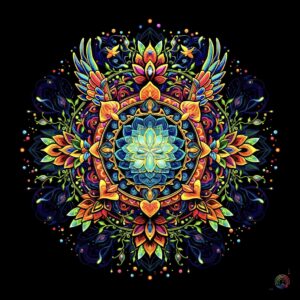 Oeuvre "Le Chant Sacré Du Vivant", mandala coloré et détaillé, étape de recherche en peinture numérique, disponible en série limitée | Clémentine Degaine | Rainbow Flow: Art Hybride & Peinture Structurale Visionnaire
