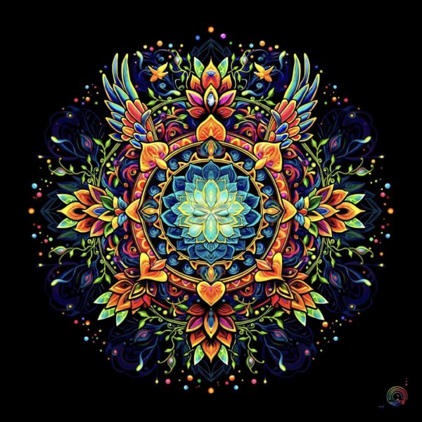 Oeuvre "Le Chant Sacré Du Vivant", mandala coloré et détaillé, étape de recherche en peinture numérique, disponible en série limitée | Clémentine Degaine | Rainbow Flow: Art Hybride & Peinture Structurale Visionnaire
