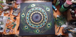 "Ronde De Paon" - Peinture en relief unique - Collection Illusions Sensorielles | Clémentine Degaine | Rainbow Flow: Art Hybride & Peinture Structurale Visionnaire