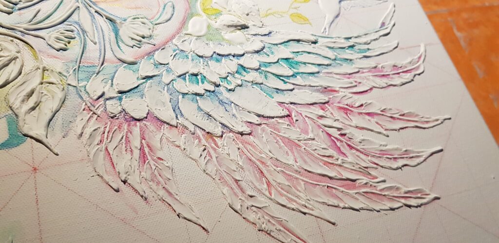 Le-Potentiel-du-Coeur-Work-in-Progress-ombres-volumes - Clémentine Degaine | Rainbow Flow: Art Hybride & Peinture Structurale Visionnaire