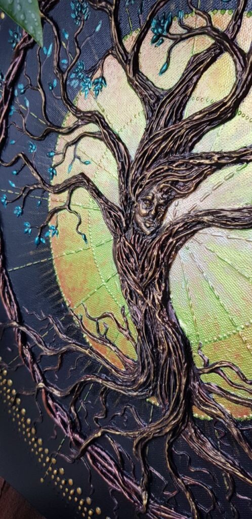 "Dancing tree - Arbre Dansant" - Collections Illusions Sensorielles- Technique mixte - Peinture relief 3D- Détails | Clémentine Rainbow Flow ©