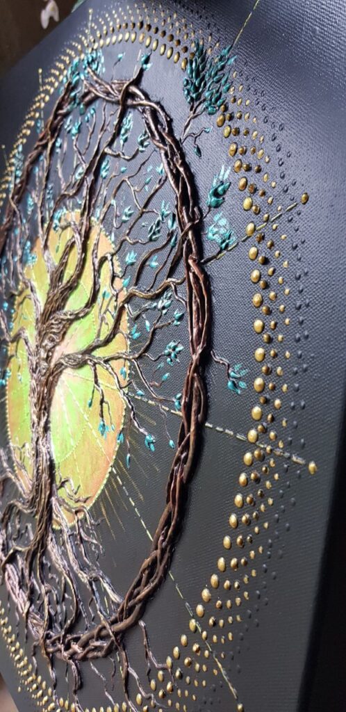 "Dancing tree - Arbre Dansant" - Collections Illusions Sensorielles- Technique mixte - Peinture relief 3D- Détails | Clémentine Rainbow Flow ©