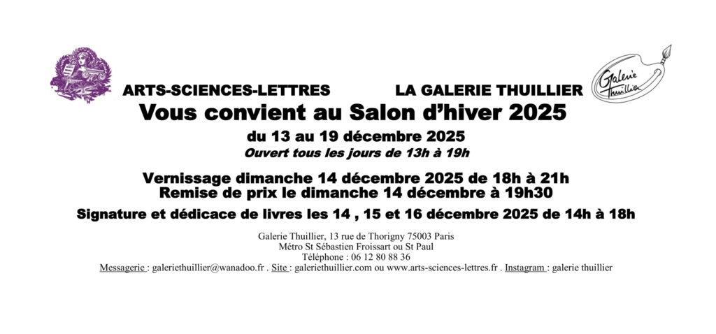 Carton d'invitation au vernissage du Salon d'Hiver -Arts Sciences et Lettres - Galerie Thuillier - PAris