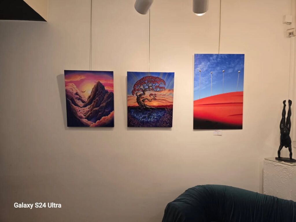Tableaux « L’Aube des Possibles » et « L’Arbre des Équilibres cachés » de Rainbow Flow, Salon d’Hiver AEAF 2026, Galerie Thuillier, Paris
