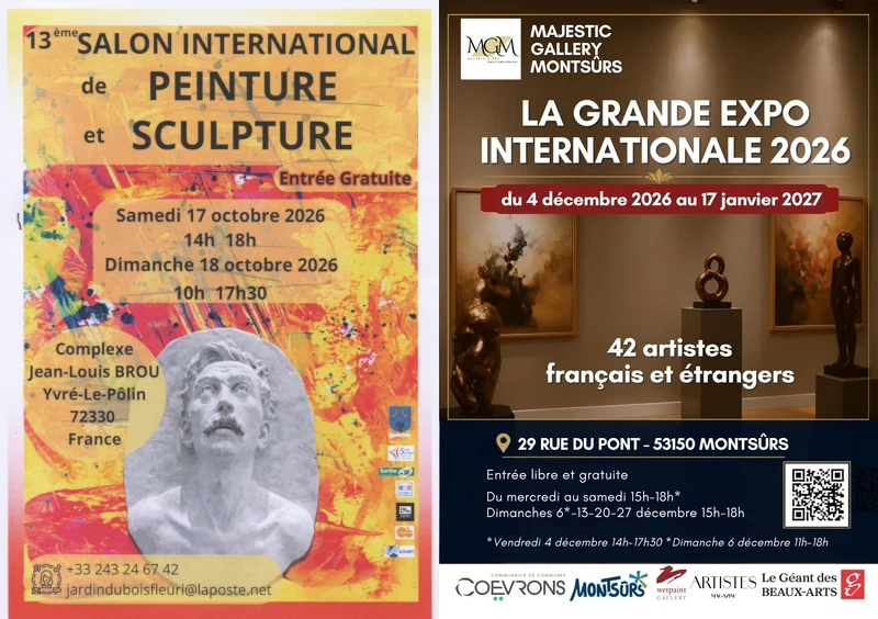 Affiches des prochaines expositions de Clémentine Degaine-RainbowFlow, Salon et expo internationales, en sarthe et mayenne, fin 2026